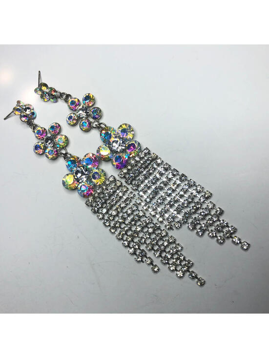 Jewelry - 553 Unbranded AB crystal dangle drop long pierced earrings prom pageant